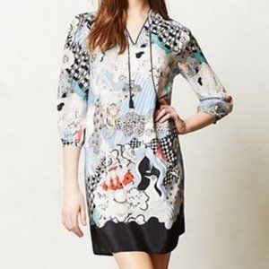Anthropologie Cleo Illustrative Silk Tunic Drawings By Florence Balducci
